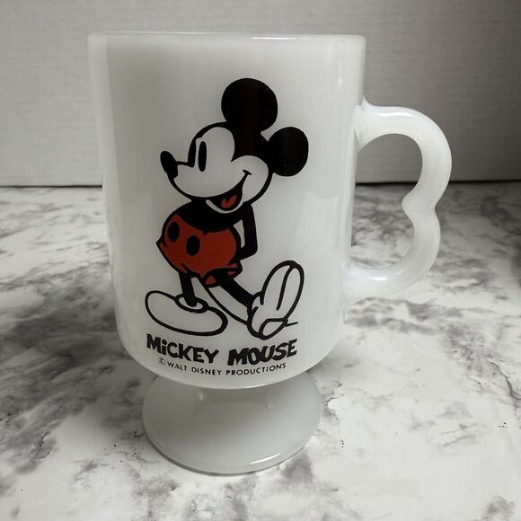 Vintage Walt Disney MICKEY MOUSE USA Milk Glass B Coffee Mug Footed Pedestal - Picture 1 of 5